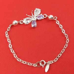Sterling Silver Butterfly Charm 925‎  Ladys Bracelet Women Fancy Elegant Gift